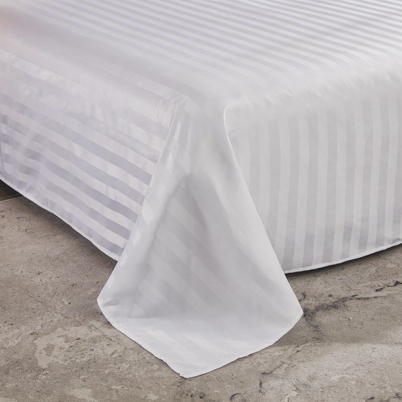 酒店四件套宾馆白色缎条床单被套民宿宾馆床上用品四件套酒店布草