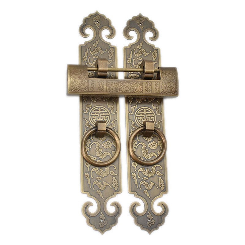 纯铜锁扣拉手中式仿古实木大门拉环柜门把手全铜复古挂锁门栓搭扣