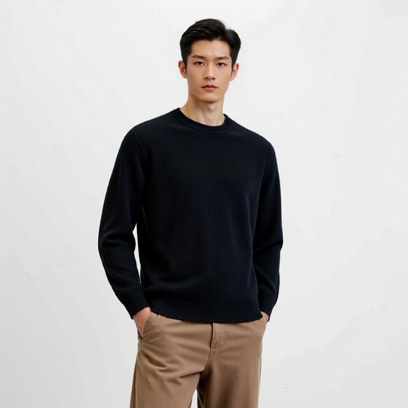 【chammy专属】男士加厚100山羊绒商务休闲圆领纯羊绒衫HR105
