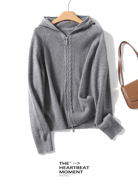 【大潘专享】女士连帽拉链纯色羊毛衫秋冬长袖绵羊毛针织衫BN933