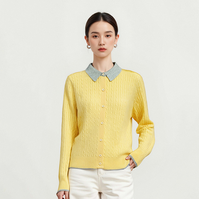 【然姐como_on】女士撞色翻领羊毛针织开衫 1N6328