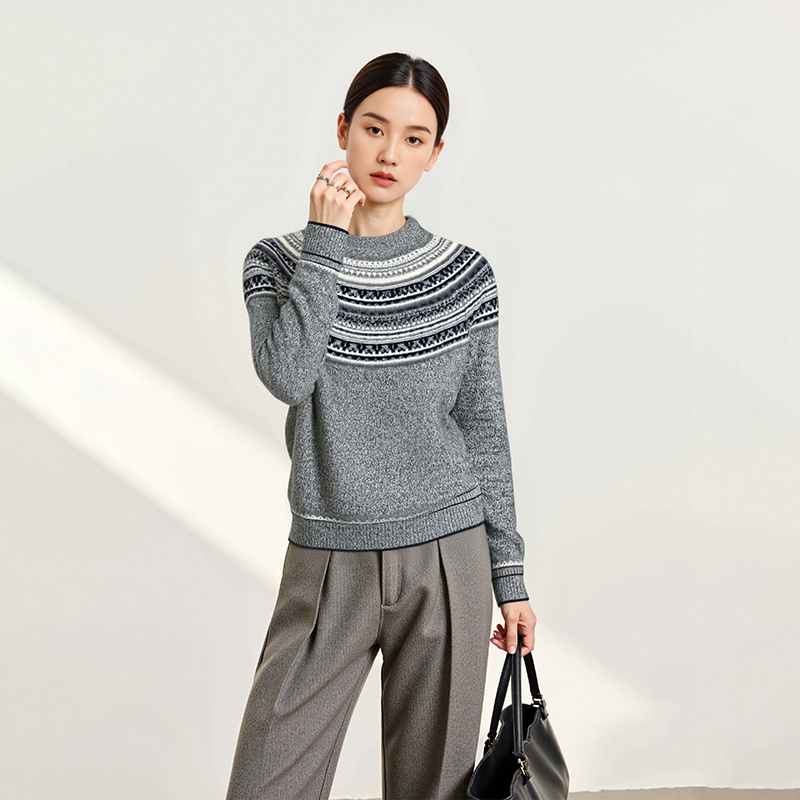 【毛衫壹号】女士100羊绒休闲圆领针织衫1R9935