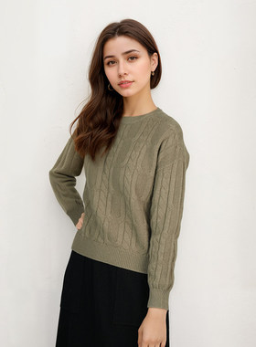 【悟空粉丝专享】秋冬绞花100绵羊毛纯色打底羊毛衫TN1607TN5666