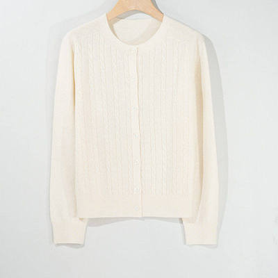 【然姐como_on】女士纯色绞花秋冬新款绵羊毛针织开衫1N6312