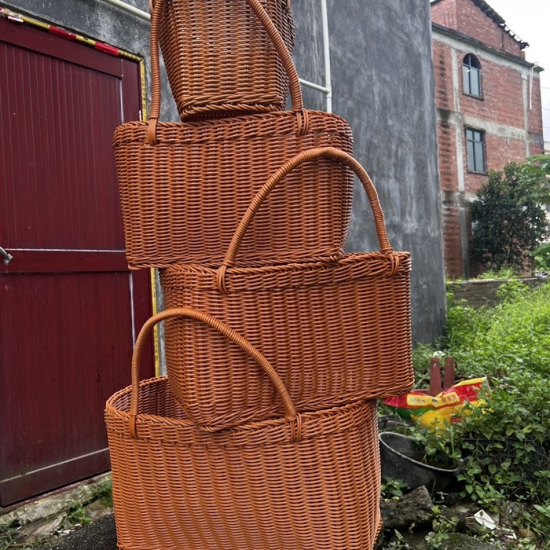 藤编水果篮野餐篮仿竹编篮买菜篮子购物篮手工编菜蓝子藤编大号新