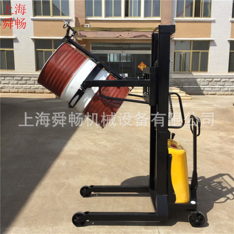 升高2500MM半电动油桶翻转倒料车 双门架电动升降油桶堆垛车