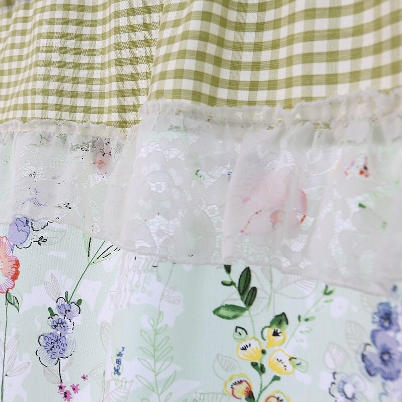 宿舍窗帘田园半帘清新绿格儿童小窗帘隔断帘门帘厨房短帘柜子防尘