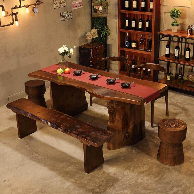 严选新中式整板原木茶桌仿古茶台大板餐桌椅组合根雕茶几喝茶桌