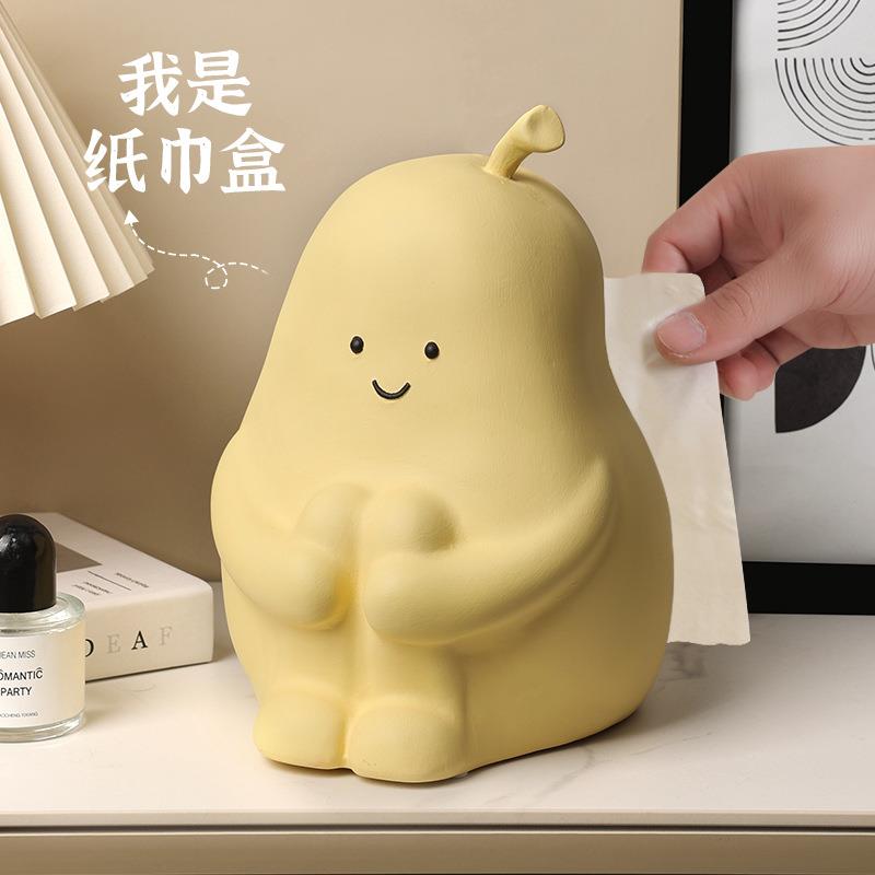 ins风陶瓷抽纸纸巾盒个性创意可爱装饰家用客厅茶几抱抱梨餐