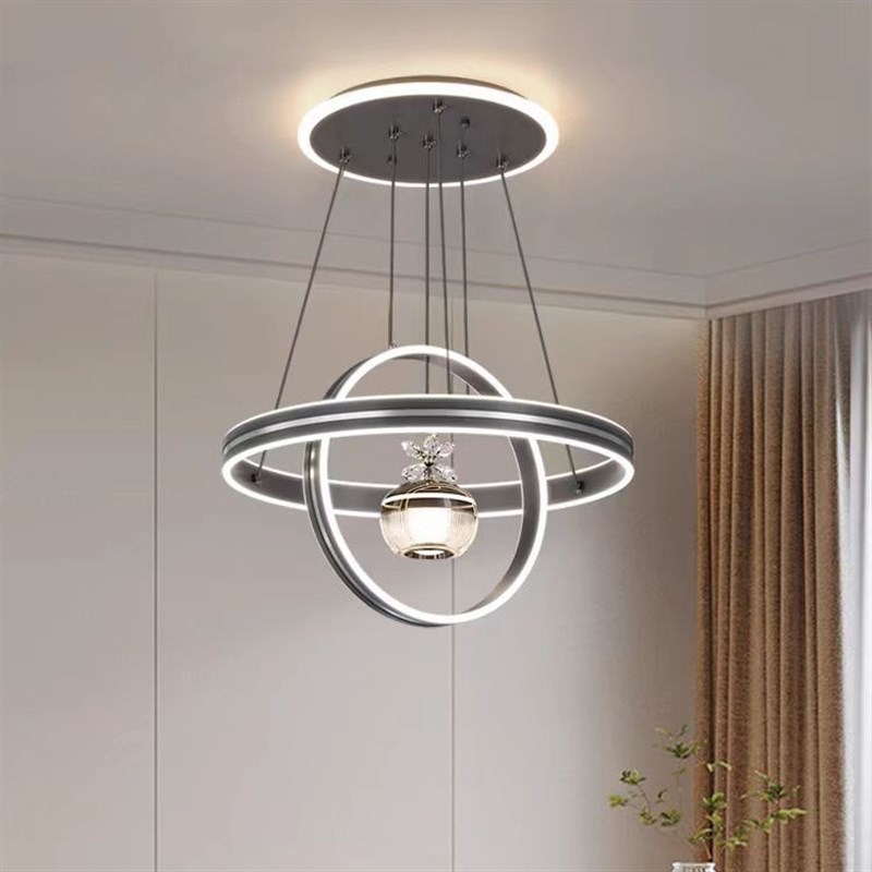 D024餐厅吊灯现代简约大气2024新款楼梯间吊灯轻奢风感水晶灯具