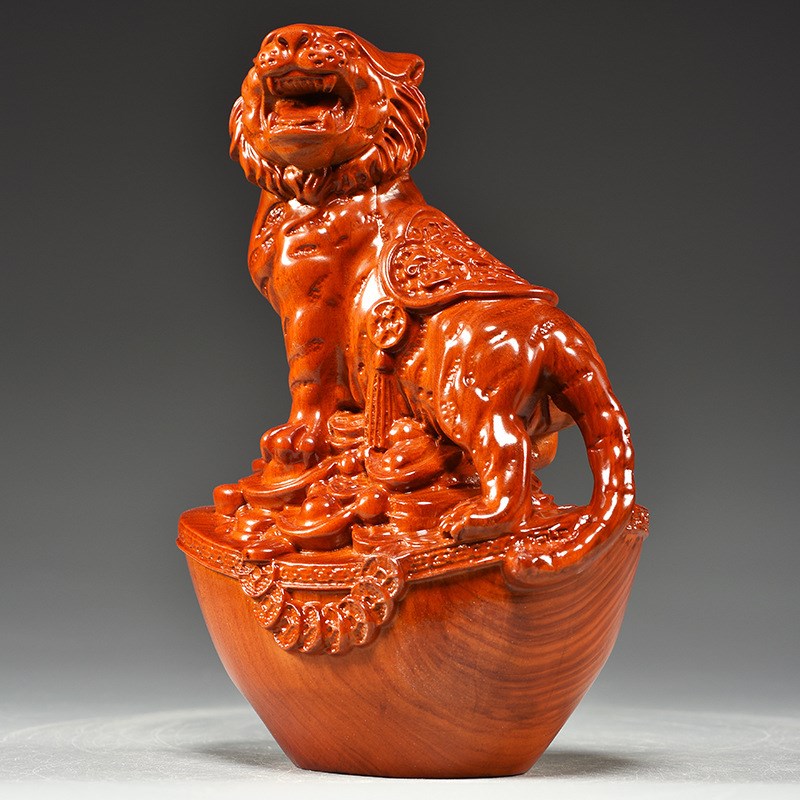 花梨木雕老虎摆件十二生肖家居客厅办公装饰虎年工艺礼品年货