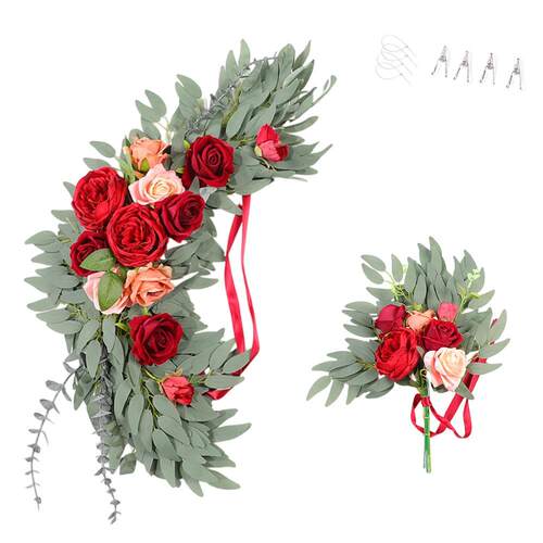 玛莎拉红玫瑰水牌花婚礼拱门装饰花束大号拱形花束2件套迎宾牌花
