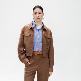 撞色贴布绣翻领显瘦飞行夹克短外套 复古美式 KAR PEISKOS卡珮施