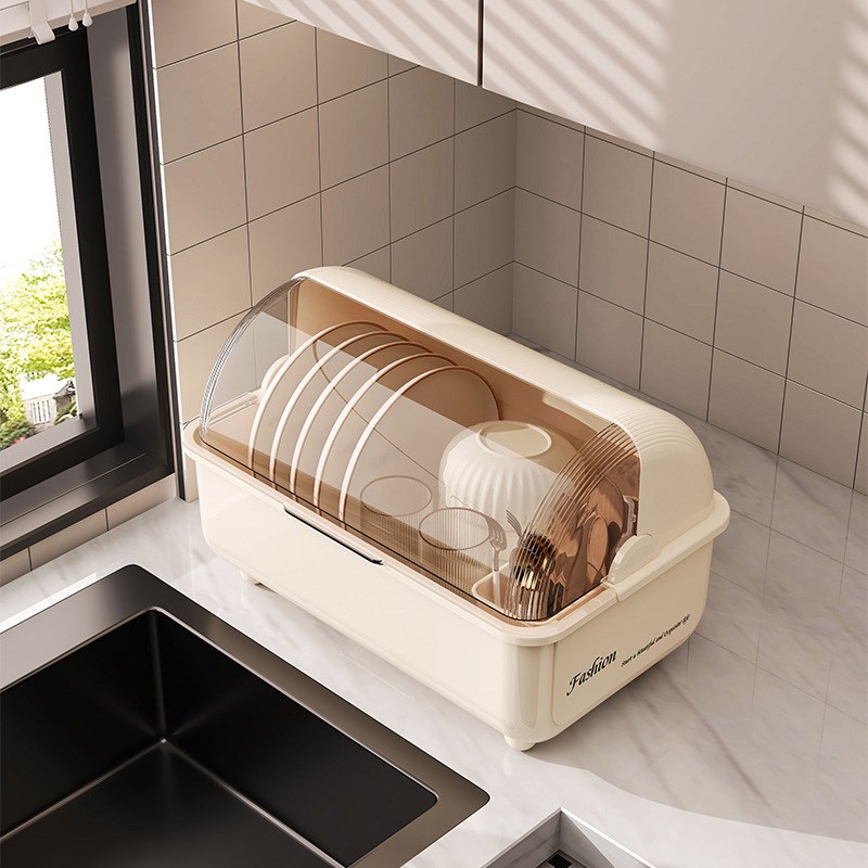 碗筷收纳盒放碗碟架厨房家用装盘多功能沥水置物架子防尘台式碗柜