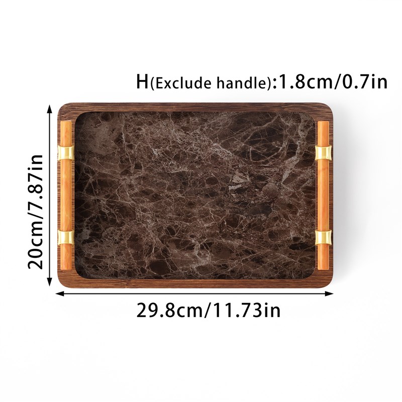 新款长方形竹木石塑板大理石纹路家用茶盘树脂托盘提手点心面包盘