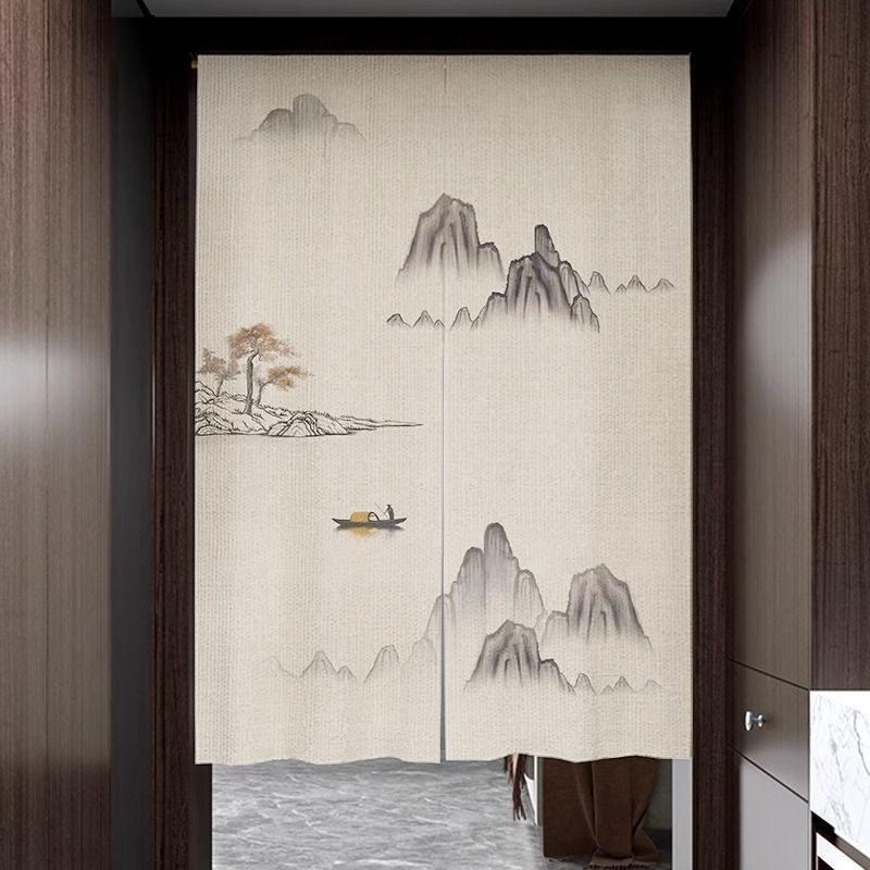 中式厨房门帘隔断帘卧室半帘遮挡布帘子厕所卫生间半截挂帘免琴萱