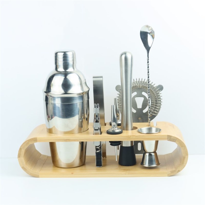 re销不锈钢调酒工具套装竹底座鸡尾酒酒杯组合酒吧全套酒壶