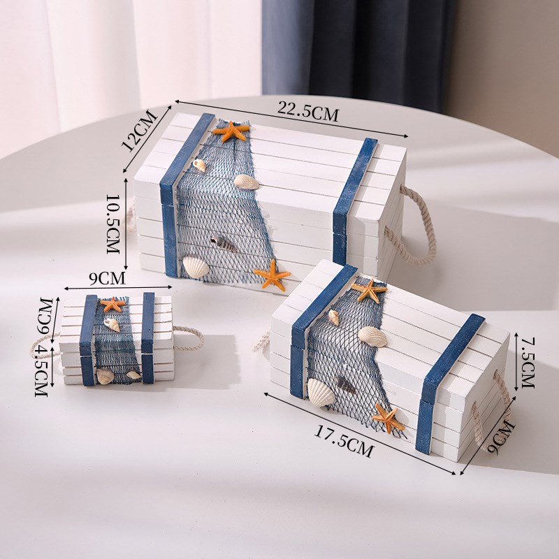 收纳盒 地中海三合一木质收纳箱 储物箱套三首饰盒木箱子摆件