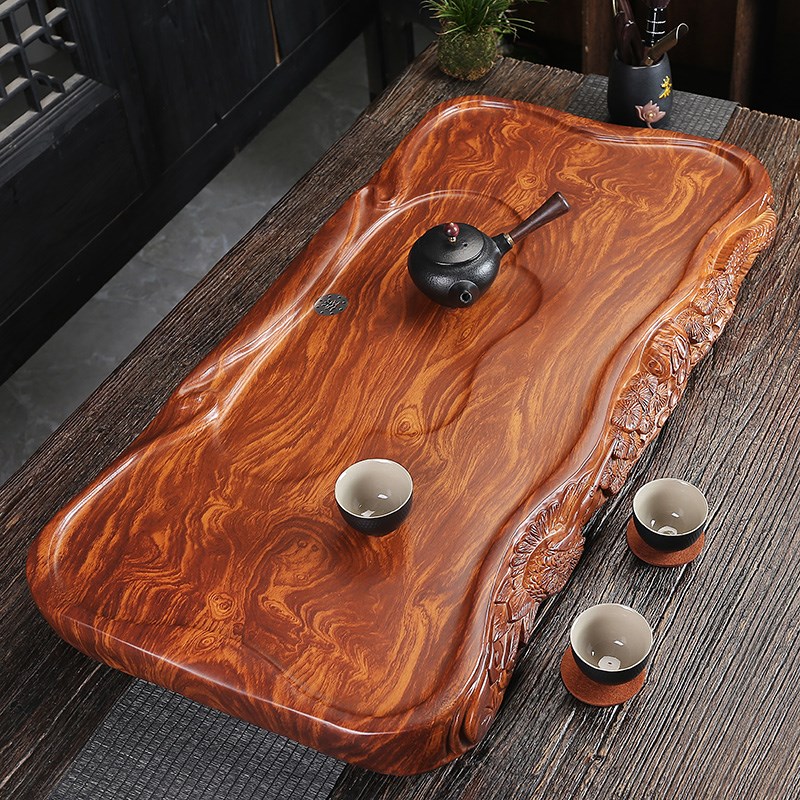 天台华莲整块黑檀木茶盘实木家用原木茶台大小号花梨茶海简约排水