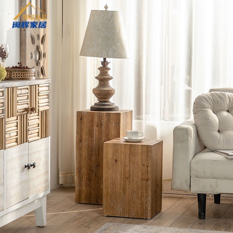 简约复古原木小茶几客厅沙发边几卧室床头方形角几民宿家用矮桌子