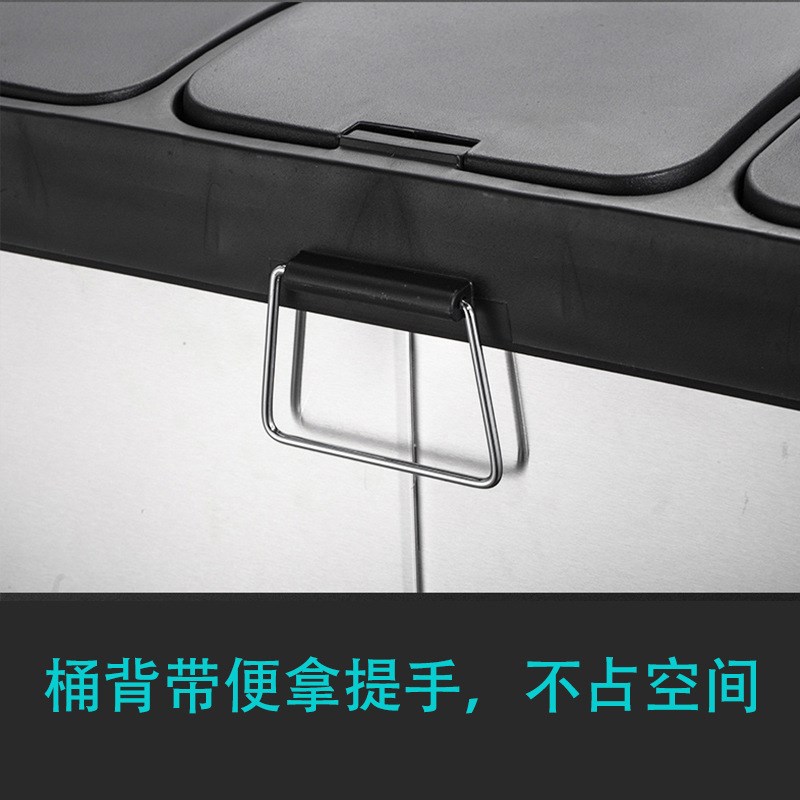 办公室干湿三分类室内大号脚踏带盖商用60升分类回收垃圾桶不锈钢