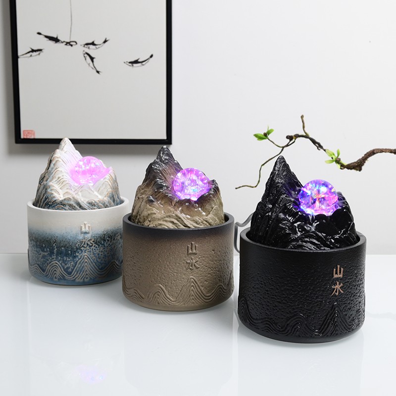 招财流水摆件茶台办公桌面解压转运珠喷泉简约Q轻奢循环水景观礼