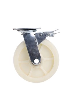 稳强YM789工业脚轮白色尼龙轮子拖车轮子8寸重型万向带刹车轮