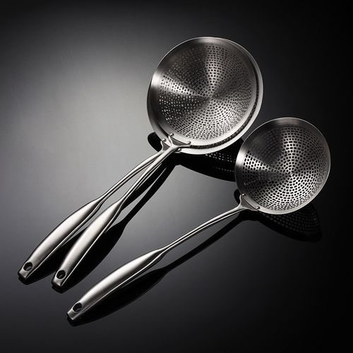 埃恩304不锈钢大漏汤漏椭圆孔火锅漏勺厨房钢漏用品空心柄多尺寸