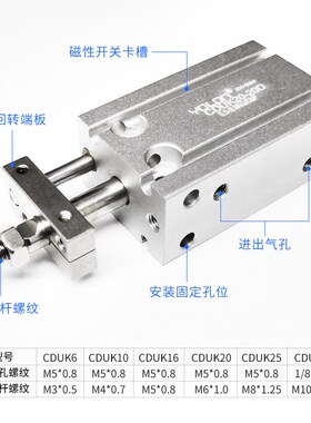 自由安装气缸MD/K不旋转多位置气动小型方可调行程带磁CDU25-5-60