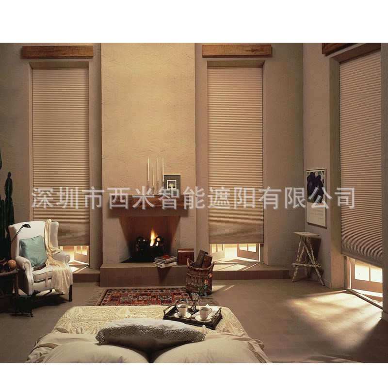 客厅厨房卧室阳台可免打孔安装手动拉珠蜂巢帘遮阳隔热风琴帘