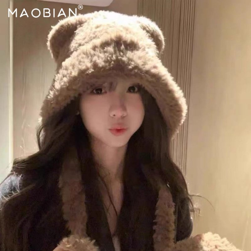 大头围保暖帽子女2025新款秋冬可爱毛绒绒小熊耳朵帽子护耳雷锋帽,服饰配件/皮带/帽子/围巾,帽子,淘宝优惠券,粉丝福利购,淘宝优惠卷