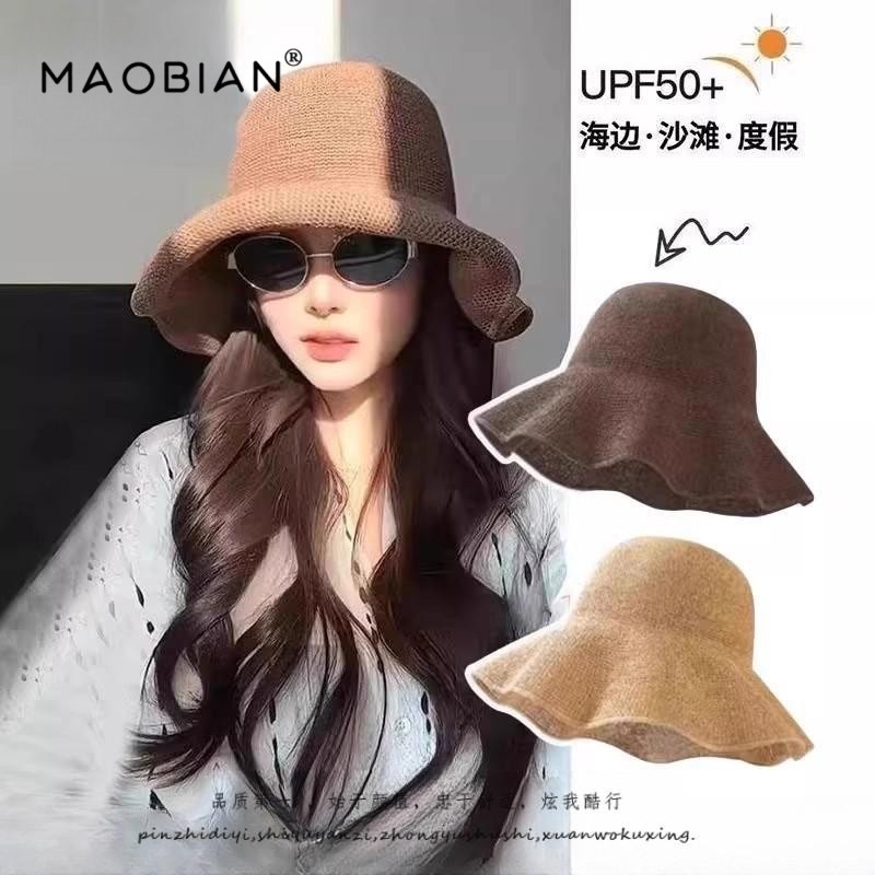 手工拉菲草帽女夏季大檐遮阳可折