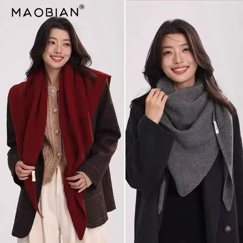 韩系澳洲羊毛针织大三角围巾秋冬