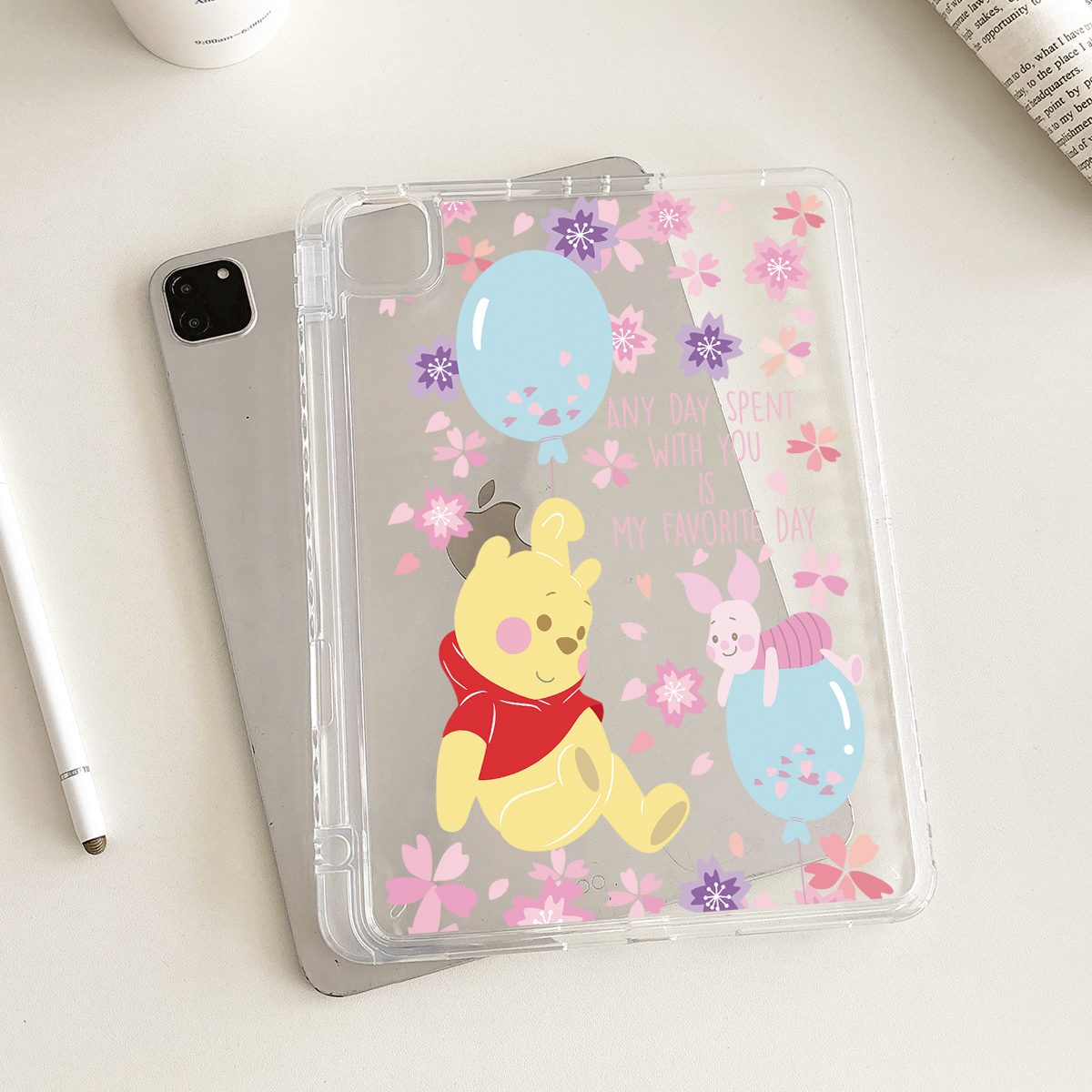适用苹果平板ipad保护壳Air876Pro无盖亚克力10.9英寸第12十11九8代带笔槽防弯防摔ipad平板保护套气球维尼熊