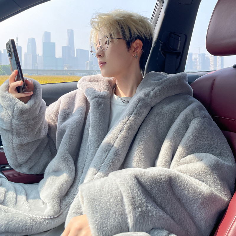 羊羔绒外套男冬季加绒加厚羊羔毛棉衣男士棉服冬装防寒服男装棉袄