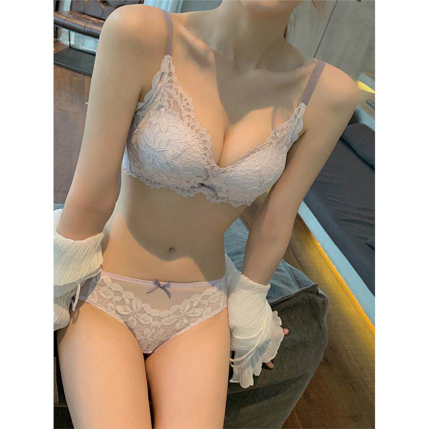 小胸聚拢内衣女秋冬调整型收副乳胸罩无钢圈平胸专用蕾丝文胸套装