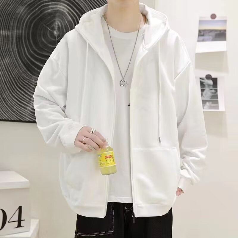 纯色拉链卫衣男生 连帽拉链开衫潮牌宽松运动外套 支持定印制LOGO