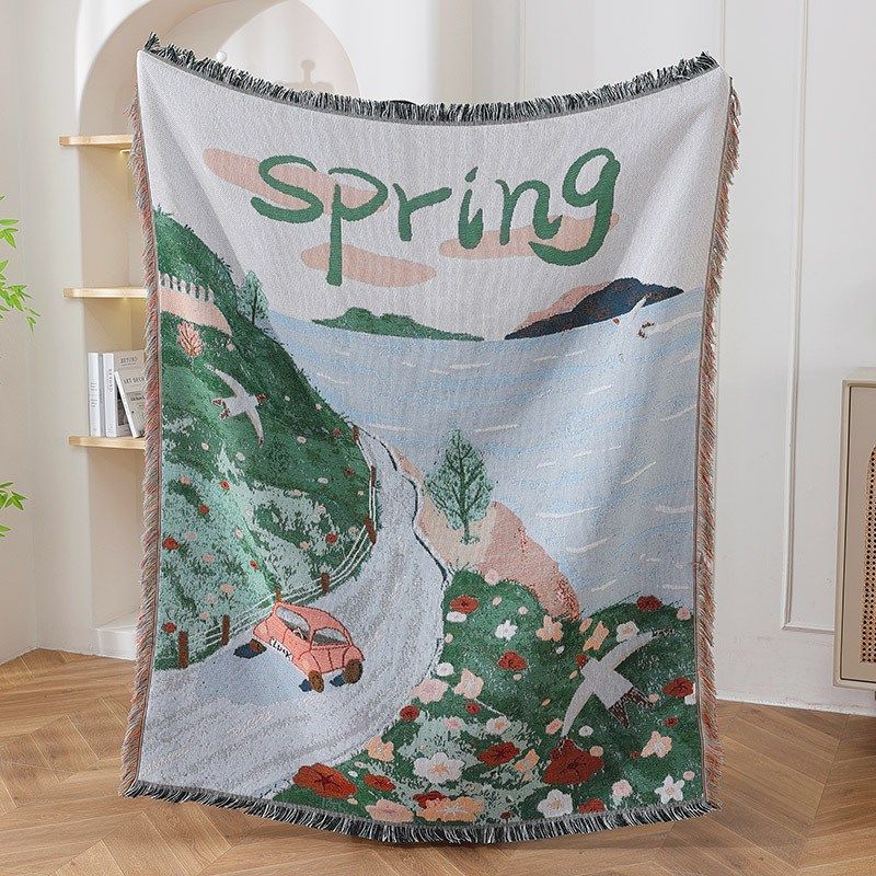 定制提花装饰挂毯棉线毯沙发巾办公室午睡盖毯高档礼品毯壁毯工厂