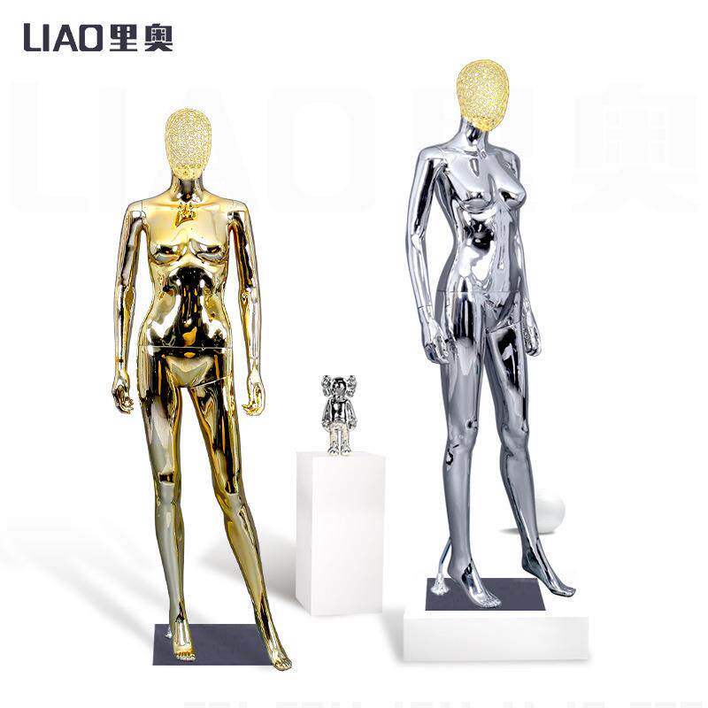 时尚人体金色银色电镀模特展示架 镂空铁丝头女全身道具厂家直销