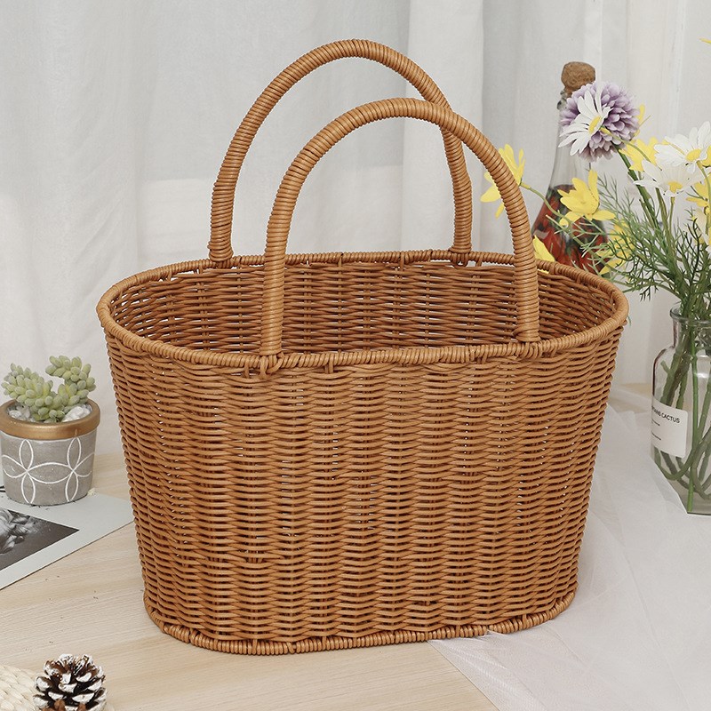 中秋节园艺藤编手提花盆花篮手工编织工艺品创意编织经典收纳篮