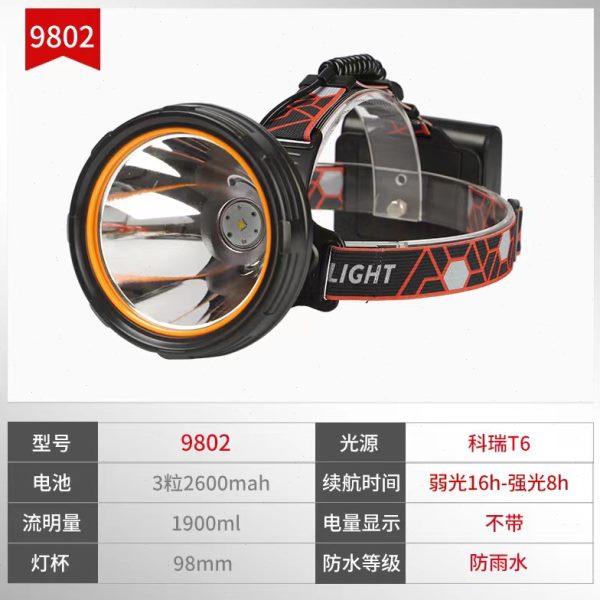 300W亿尔登9802头灯三锂电强光充电超亮大功率夜钓鱼野外矿灯耐用