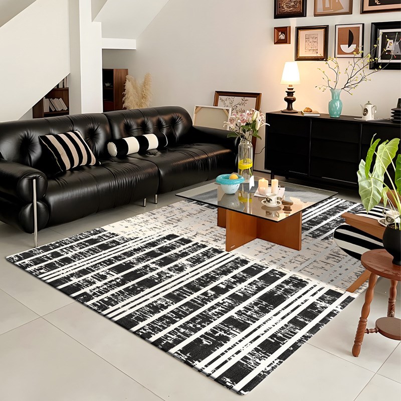 新款客厅地毯沙发地垫卧室高级简约免洗轻奢茶几床边家用黑色耐用