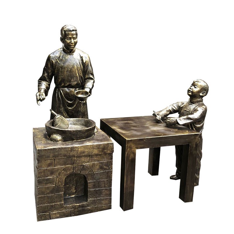 玻璃钢民俗仿铜人物雕塑渔文化街头早点吃景观小品摆件步行街广场