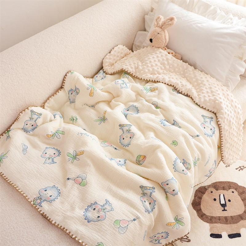 纯棉纱布婴儿盖毯新生儿宝宝卡通豆豆被子柔软亲肤儿童全棉毛巾被