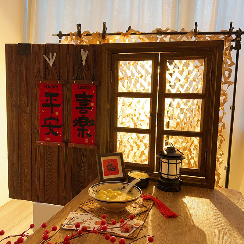 做旧假窗户框复古拍照背景板碳化木真实摄影老木板老旧美食拍摄布