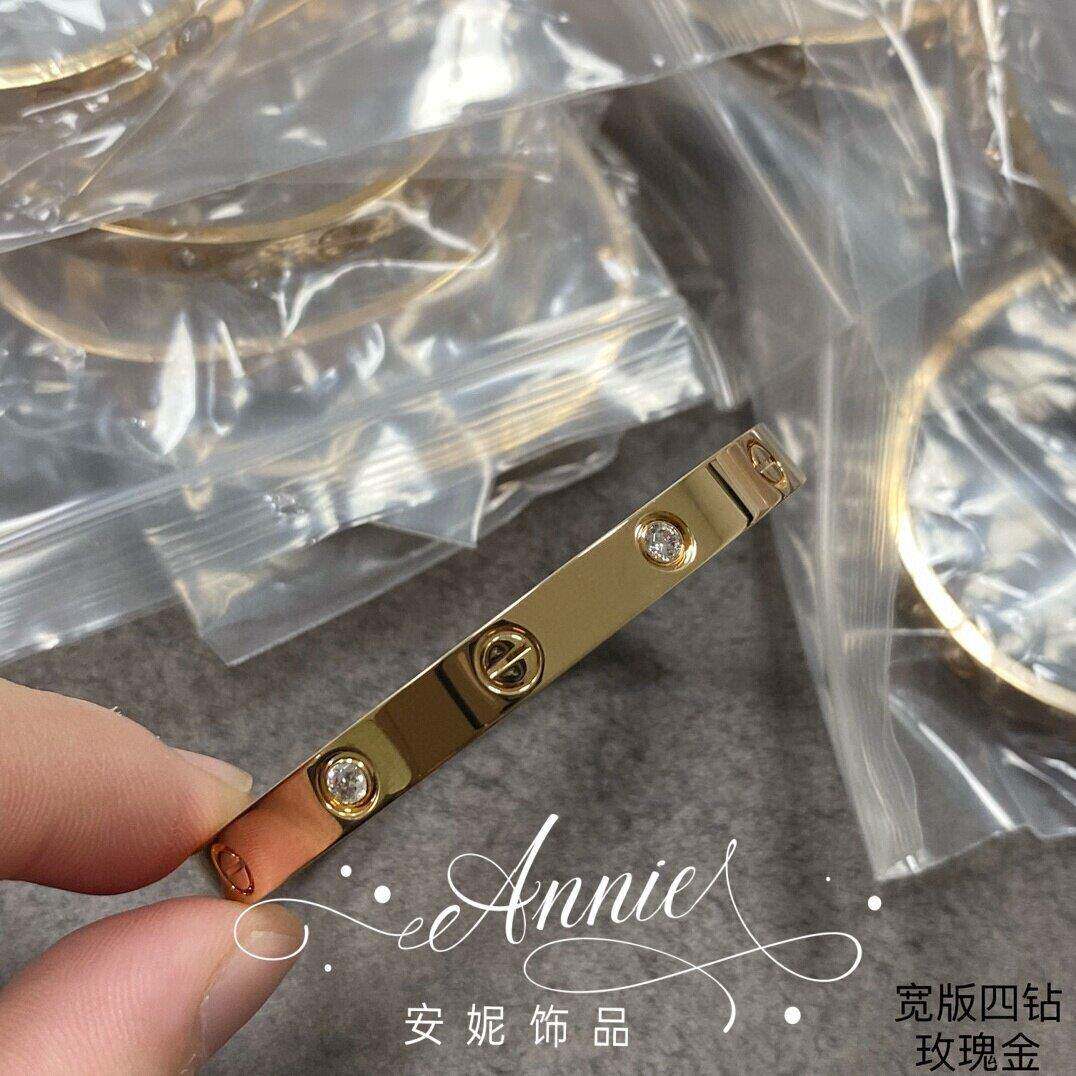 love手镯经典款满天星窄宽版中号女镀18k黄白玫瑰金粗细钉子满钻