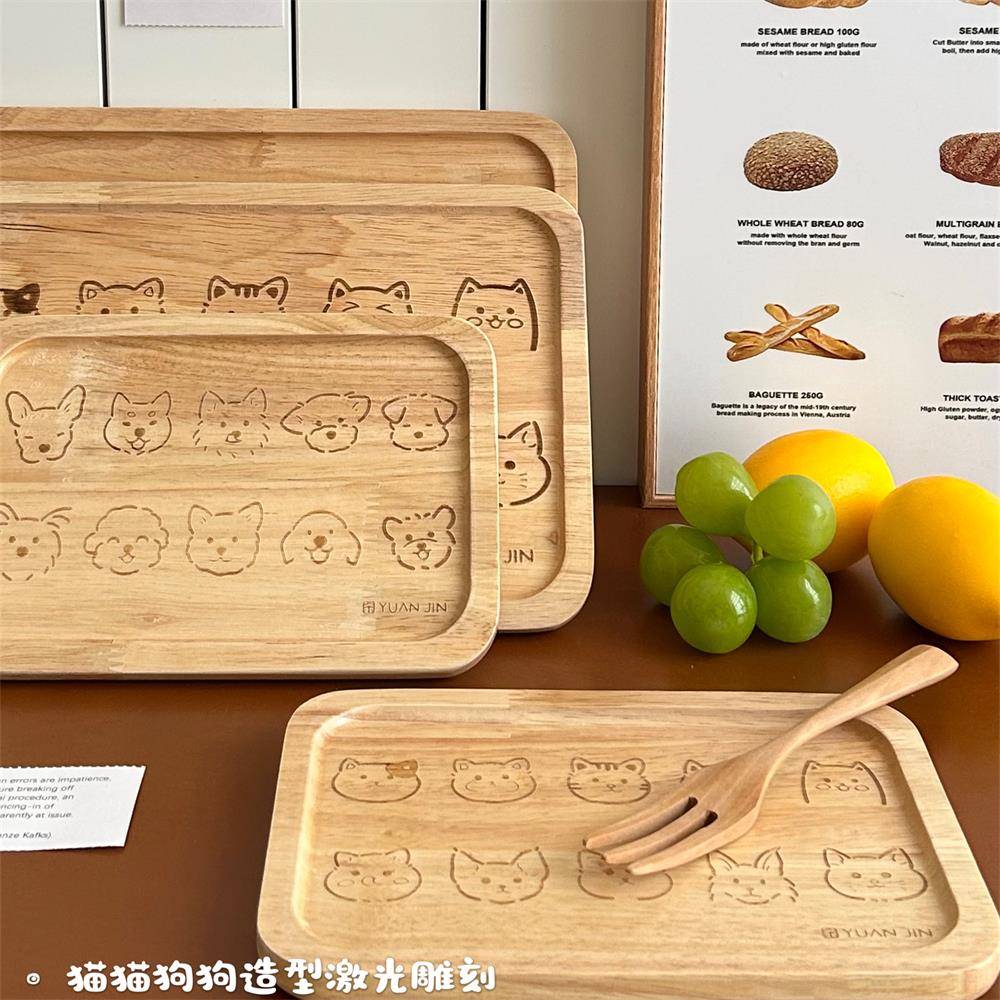 猫狗双全~新年招待客人创意可爱木质托盘一人食餐盘家用隔热茶盘
