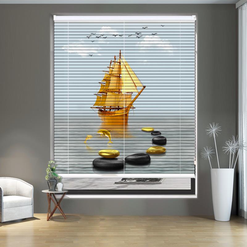 隐孔百叶帘免打孔办公室客厅卧室卫生间浴室印画定制遮阳卷帘窗帘