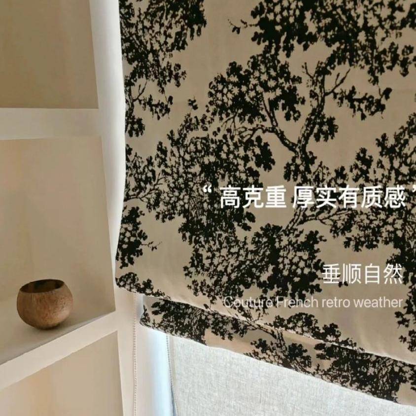 美式复古花布罗马帘客厅卧室遮光升降双层日夜罗马帘酒店民宿电动