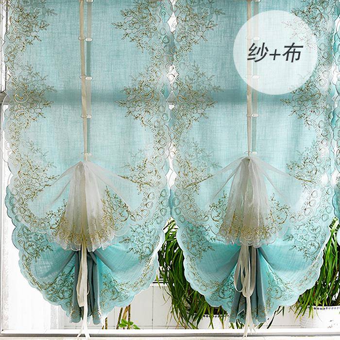 美式田园乡村短帘半帘 气球帘提拉帘窗帘纱帘飘窗罗马帘升降窗帘